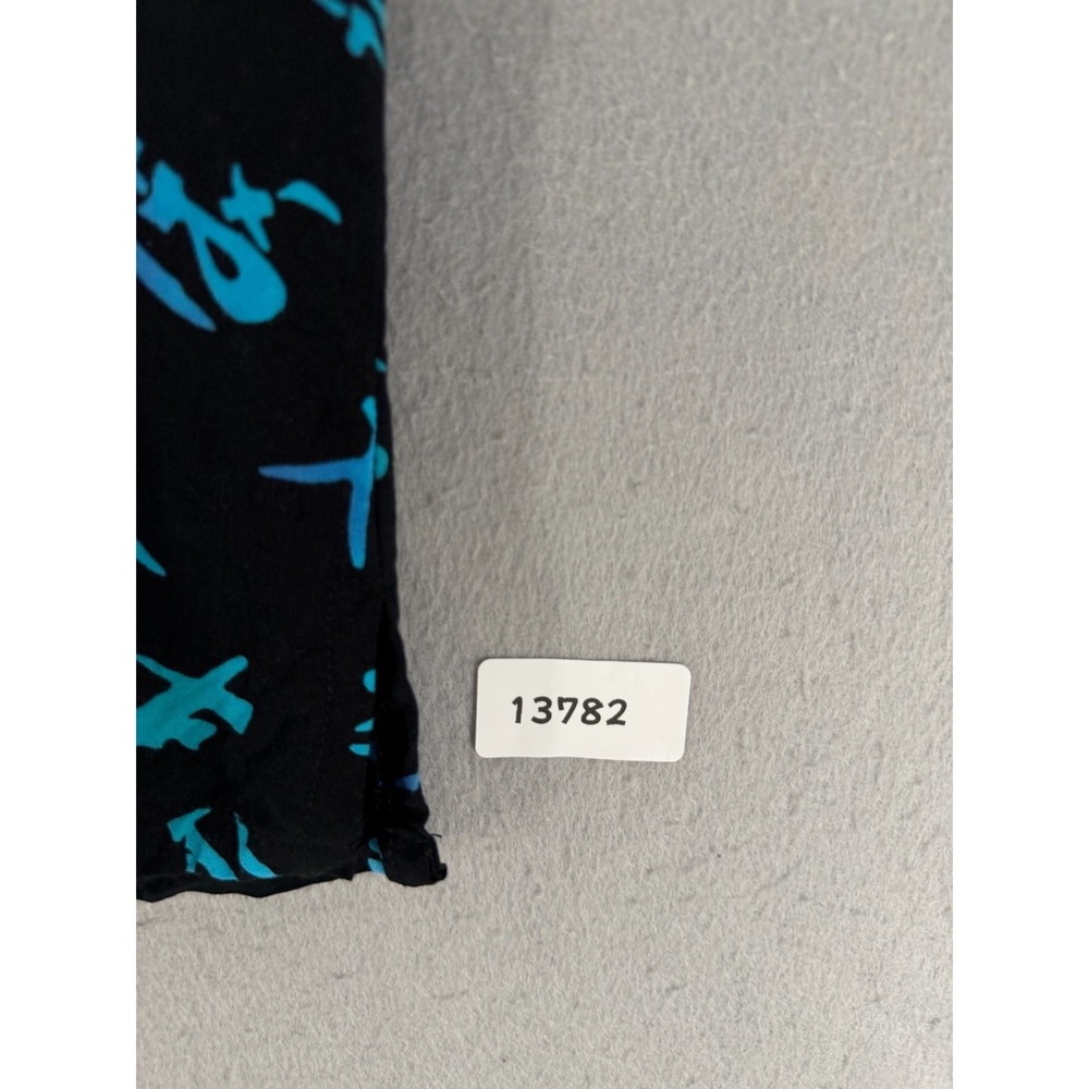 Maggie B. Tank Top Women M Black Blue Teal Asian Calligraphy Script Blouse Artsy - Picture 11 of 11